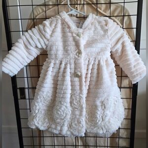 Adorable White Faux Fur Baby Coat & Dress Size 24 Months